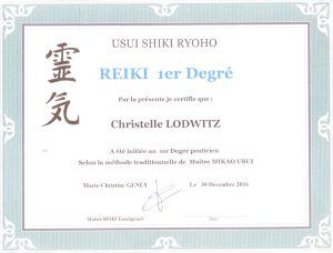 Certificat Reiki Usui 1er degré - Christelle Personeni
