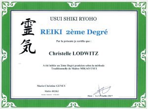 Certificat Reiki Usui 2e degré - Christelle Personeni