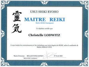 Certificat de Maître Enseignant Reiki Usui - Christelle Personeni